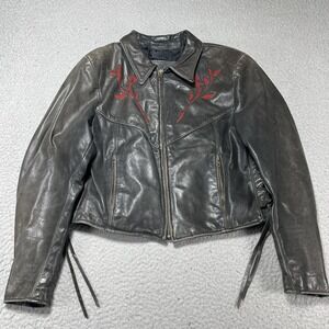 Vintage Branded Garments Jacket Womens 16 Black Leather Rose Floral Moto Western